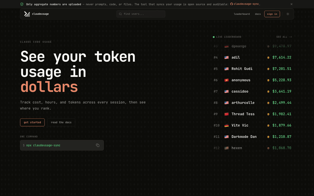 claudeusage Claude Code usage tracker