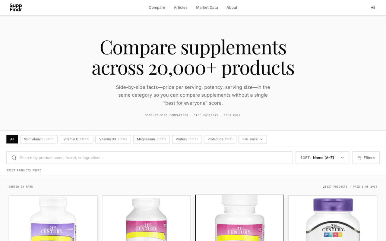 SuppFindr supplement comparison tool